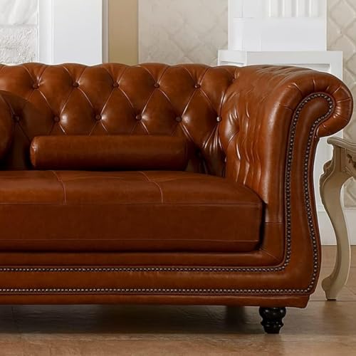 Image of Classic Leatherette Chester Sofa Set Button Tufted, Classic Style Sofa Set 3-Person Sofa for Living Room, Office, and Hallway Colour (Brown, 2+2=4 Seater Sofa+2 Ottoman)