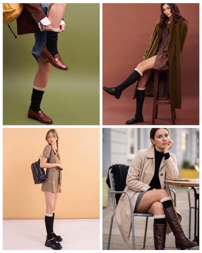 Image of Syhood Cotton Women thigh high socks with Lace Trim over the knee High Socks Boutique Lace Tall Boot Stockings for Women