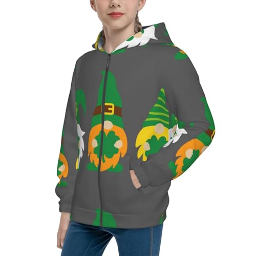 Spring St Patrick’S Day Irish Gnomes Kids Pullover Hoodies Boys Zip Up Sweatshirts Girls Athletic Clothes with Pocket