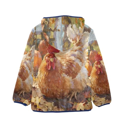 Autumn Rooster Pumpkins Fall Toddler Fleece Jacket Girl Boys Hooded Fleece Jacket Coat Warm Outwear Zip-up 3-10T2