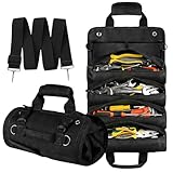 Borsa portautensili arrotolabile, borsa portautensili in roll-up, regali di strumenti per uomini, rullo di strumenti, regali per uomini, chiave a brugola in tela, regali per artigiani (nero)