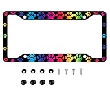 Colors of The Rainbow Dog Paw License Plate Frame 4 Holes Pet Paws Printed Car Plates...