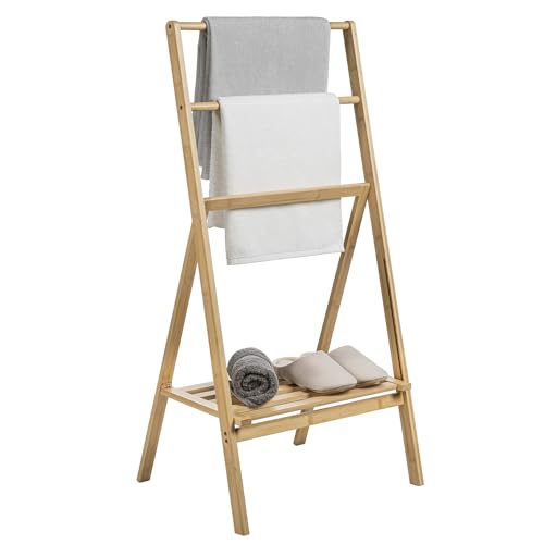 MyGift 3 Tier Free Standing Towel Rack for Bathroom, Pool Outdoor, Foldable Blanket Ladder with...
