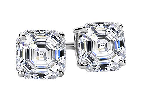 1 Carat 14K White Gold GIA Certified Asscher Cut Diamond Earrings Push Back Luxury Collection (D-E Color, VS1-VS2 Clarity)