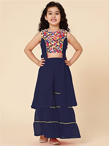Image of A.T.U.N. (ALL THINGS UBER NICE) Girls Embroiderey Cotton Sharara Set | Traditional Ethnic Wear Clothing Set for Festival and Special Occasions
