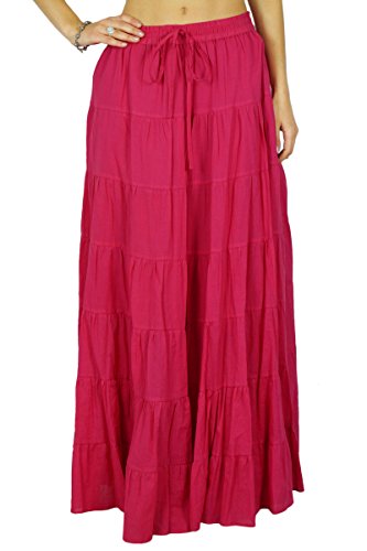 Solid Long Maxi Cotton Beach Wear Skirt for Women Elastic Waist Skirt Summer Wear