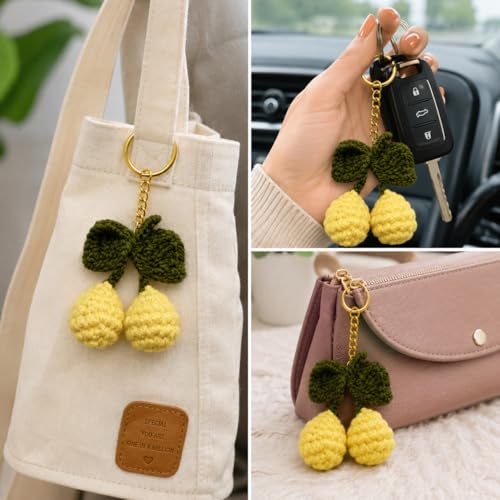 Image of Handmade Crochet Keychain for Women & Girls, Cute Yarn Key Ring, Bag Charm, Car Key Holder & Gift, Aesthetic Handmade Floral Accessory