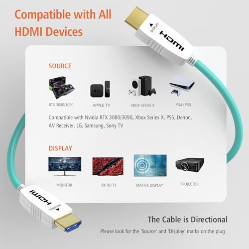 RUIPRO 8K Fiber Optic HDMI Cable 165 Feet 48Gbps 8K60Hz 4K120Hz Dynamic HDR HDCP2.2/2.3 for RTX4080/4090/3080/3090, Xbox S/X, PS5/4, AVR, Projector, LG/Samsung/Sony TV by RUIPRO - Image 5
