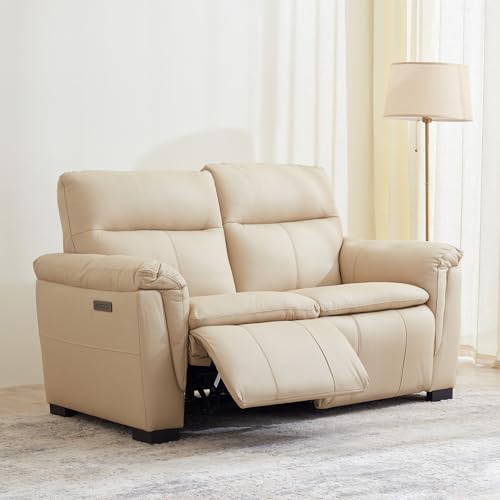 Image of Home Centre | Senorita Half Leather 2-Seater Electric Recliner | Recliner Sofa for Living Room | Solid Wood | Ivory | 1 Year Warranty