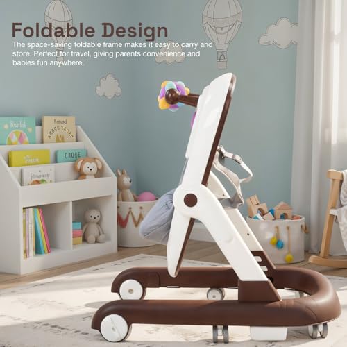 Image of Baybee 2-in-1 Convertible Baby Walker with Push Walker Mode, Foldable Design, Musical Toy Bar & Safety Stopper - Walker for Kids for 6 to 18 Months, Baby Walkers for 6-18 Month Baby Boy & Girl (Brown)