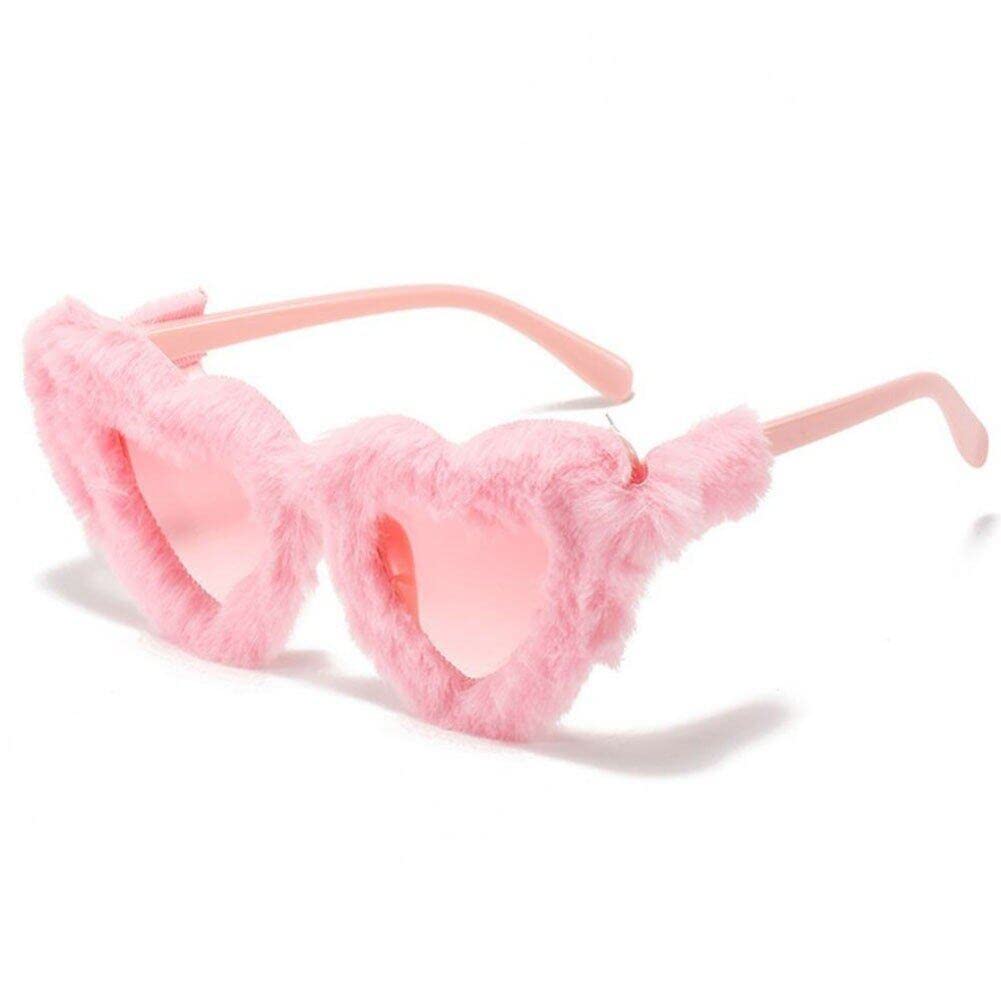 Baokuan Women Plush Fuzzy Heart Sunglasses Punk Soft Shades Rave Party Glasses Masquerade Eyewear