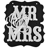 Banderines para pancartas de boda: - 1 juego incluye: 1 letrero de señor, letrero de señora, 2 cintas de seda blancas.