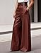 Women's Faux Leather Pants PU High Waist Wide Leg Pants with Pockets Pleated Going Out Flare Trousers,Red XL