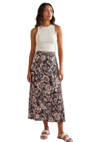 Image of Roman Jersey Skirt for Women UK - Ladies Midi Maxi Floral Animal Print Autumn Winter Swing Smart Casual Office Cocktail Party Going Out Evening Holiday Cruise - Paisley Swirl Chocolate - Size 12