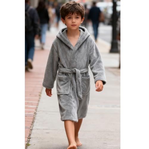 Image of Kids Bathrobe Hooded Plush Fleece Robe for Girls Boys