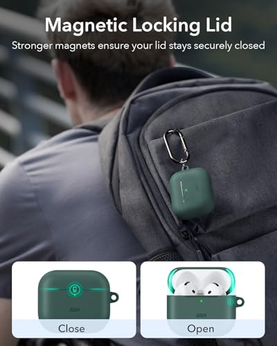 Image of ESR for AirPods 4 Case, Compatible with AirPods 4th Generation Case (2024) (USB-C), Magnetic Lid Lock, Full Drop Protection Cover, Cloud Soft Case, Green