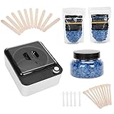 Haarentfernung Wachswärmer, Haarentfernung Wachs Wachswärmer mit 350g Wacshbohnen + 25 Holzspateln, Schmerzloses Haarentfernung Wachsmaschine Set(EU)