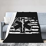 Rqwaaed American Flag EMS Star of Life EMT Throw Blankets Cozy Warm Lightweight Flannel Blanket for Sofa Bed Men and Women