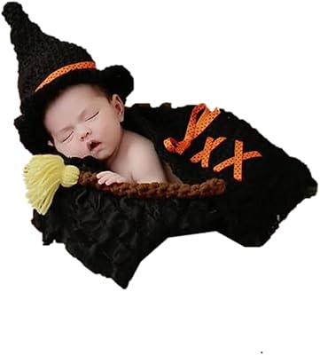 Matissa Newborn Baby Girl/Boy Crochet Knit Costume Photography Prop Hats Outfits (Baby Witch)