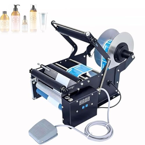 Round Bottle Label Applicator,Sticker Dispenser, Compact Round Bottle Labeling Machine for Workshop, with Foot Pedal, Bottle Height ≤200mm,for Cylindrical Jars/Cans, Glass TB16P