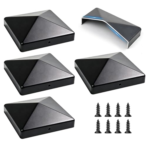 Post Caps Zinc Steel Black Fence Post Cap Deck Post Caps for Wooden Posts Fence Posts Pillars Railings Steel Pipes Profiles Fence Post Top Cap (4 100×100MM)