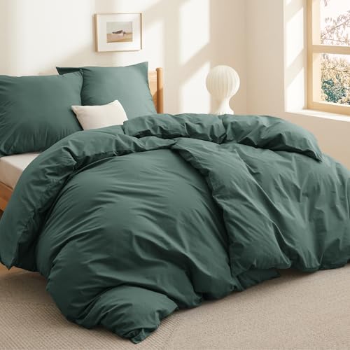 BEDSURE 4-częściowy komplet pościeli 135 x 200 cm z bawełny - ciemnozielony zestaw pościeli, poszewka na kołdrę, zestaw 2 sztuk z 2 poszewkami na poduszki 80 x 80 cm, Oeko-TEX, zielona pościel z