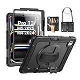 SEYMAC Case for iPad Pro 13 Inch M5 2025 / M4 2024, Heavy Duty Shockproof Protective Case with Screen Protector, 360° Rotating Stand, Hand/Shoulder Strap and Pen Holder, Black