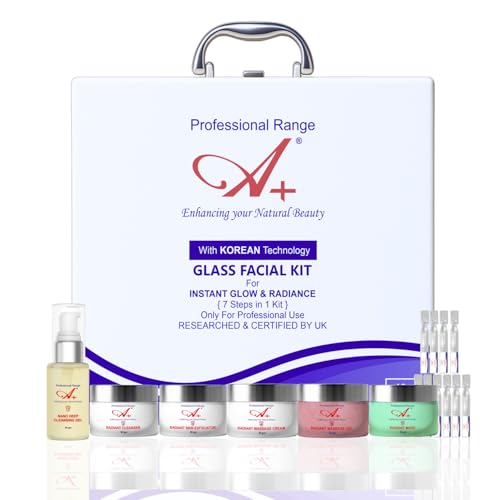 A+ Korean Glass Facial Kit for Glowing Skin | Professional Anti-Aging, Tan Removal & Pigmentation Kit (7 Steps) | With Licorice Root, Ceramides & Hyaluronic Acid | Hydra Facial Kit for Women & Men, 10x Booster Serum (10-15 Uses)