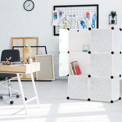 Miniatura 2 de Yuenfong Sistema De Estanterías Para Armario De 6 Cubos De Material Pp, Armario Con Puertas, Sistema De Estantería Portátil, Para Libros, Ropa, Juguetes Blanco
