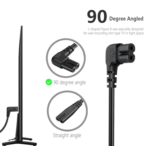 Image of 10FT Longer TV Power Cord Replacement for Samsung TV 24 inch 32 inch 40 inch 43 inch 48 inch 49 inch 50 inch 55 inch 60 inch 65 inch 75 inch, UN40 UN43 UN48 Charger Cable, 90 Degree Angled 18AWG 2-Prong to L-Shaped C7 Samsung Power Cord