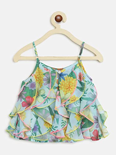 Image of Nautinati Baby Girls Printed Strappy Tiered Top with Shorts Clothing Set | Age 0-3 Years