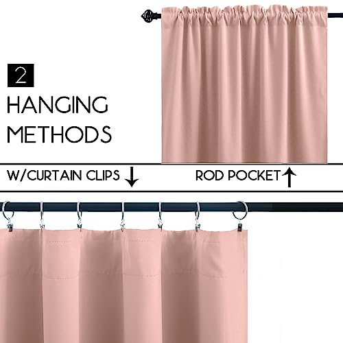 Image of KOUFALL Blush Pink Kitchen Curtains 30 Inch Length Set of 2 Pack Rod Pocket Short Curtains for Small Bathroom