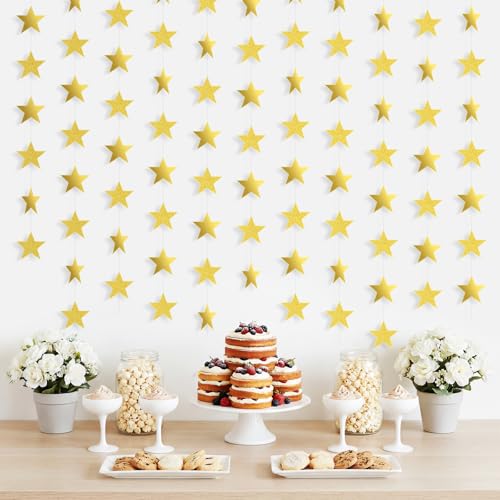 Image of Patelai 210 Feet Glitter Star Garland Banner 2026 Party Decoration Double Side Star Hanging String Streamer Paper Twinkle for Graduation Wedding Birthday (Gold,Glitter Gold)