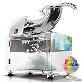 PYY Snow Cone Machine - Commercial Ice Crusher Shaver, Electric Crushed Shaved Snowcone Maker, 440LBS/H 1400RPM All-Copper Motor, Stainless Steel Full Body, Dual Blades, Acrylic Box and Drain Pipe