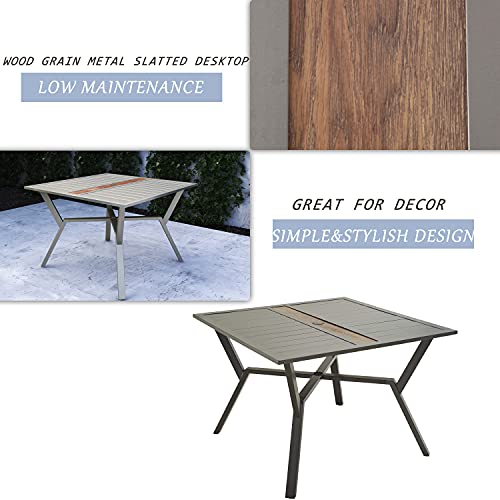 Image of LOKATSE HOME Patio Dining Metal Square Table Outdoor Furniture with 2.1 inch Umbrella Hole, Steel Legs, Grey
