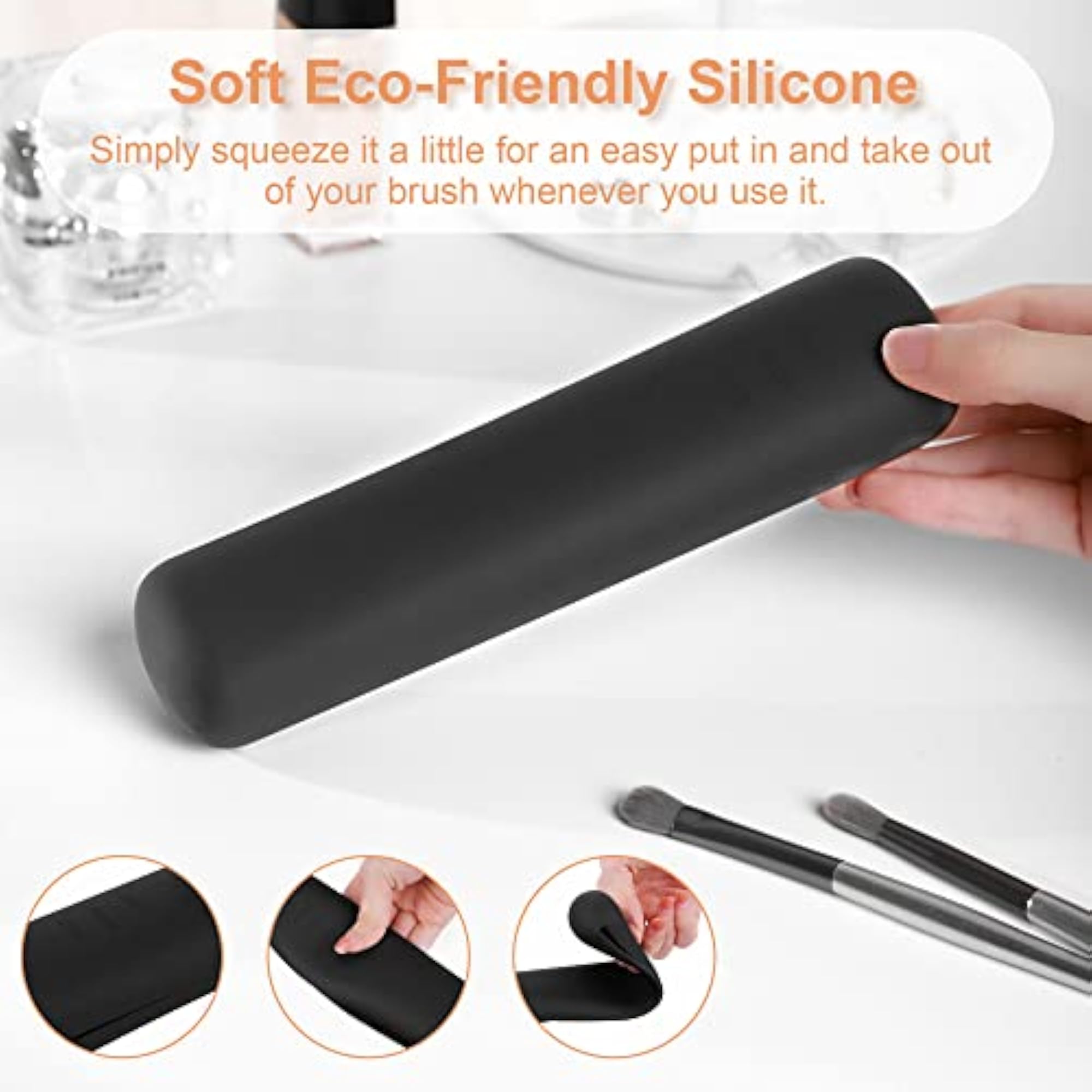 Travel Makeup Brush Holder, Black, Small, Minimalist