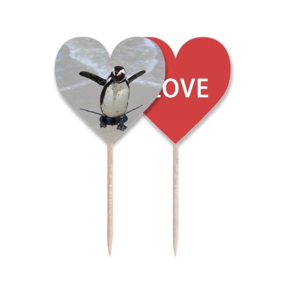 Créature cure-dents drapeau avec motif pingouin antarctique et cœur imprimé