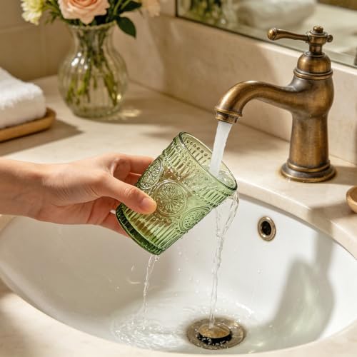 Tonxus 2pcs Glass Toothbrush Holder, Decorative Bathroom Tumbler for Toothpaste, Brushes, Toothbrush and Toothpaste Holder, Bathroom Toothbrush Cup Organizer for Countertop (Green, 10 Oz) - Image 4