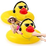 Hungdao 2 Pcs Funny Duck Pool Floats Large 39.4'' Rubber Ducks Floatie Inflatable Tube Swim Ring Giant for Summer Beach Swimming Pool Carnival Birthday Party Floaty Supplies Adults(Earphone)