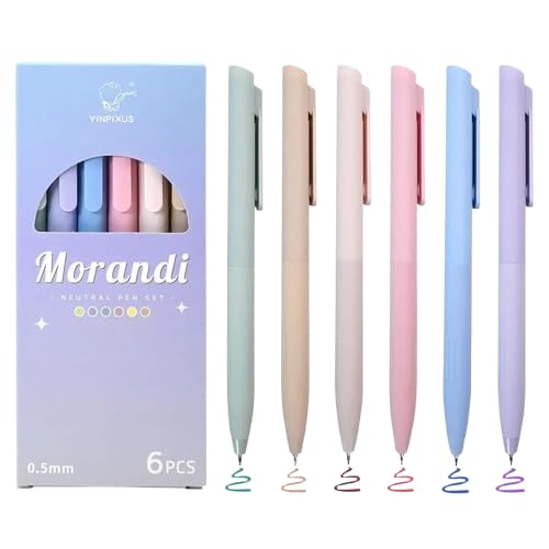 Jaravik 6 Colours Retractable Gel Pens with 6 Refills 0.5 mm Aesthetic Gel Pen Kawaii Pastel Ballpoint Pen for Writech Drawing School Office Gift