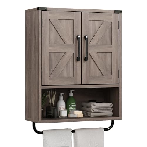 RUSTOWN Farmhouse Wall Storage Cabinet with Two Barn Door, Rustic