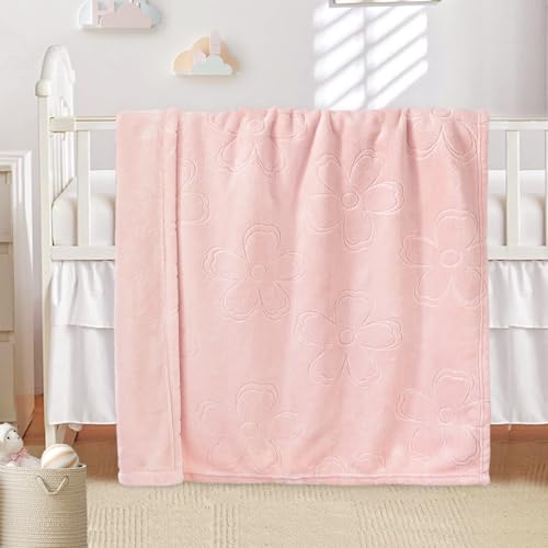 Image of BORITAR Baby Blanket for Girls Ultra Soft Cozy Fleece Baby Blankets, Warm and Lightweight Toddler Blanket with Elegant Floral Printed for Bed Stroller Crib Travel, 30x40 Inch, Pink