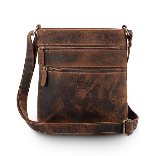 LEARICHI Genuine Leather Crossbody Shoulder Sling Bags for Women, Premium Hunter Leather Cross Body Bag Vintage Style Distressed Cross Over Travel Purse Handbag