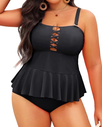 Yonique Plus Size Tankini Swimsuit – 2-Piece With Flowy Top & Tummy Control Shorts, Leopard Print - View #9