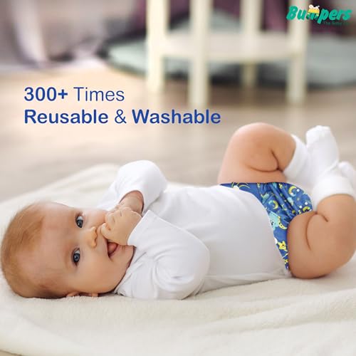 Image of Bumpers Premium & Ultra Soft Reusable Cloth Diaper with Insert Pads | Extra Absorbant, Washable, Waterproof & Adjustable Cloth Diaper for Babies /Kids, 3M-3Years (Combo, Free Size, Royal Blue+Yellow)