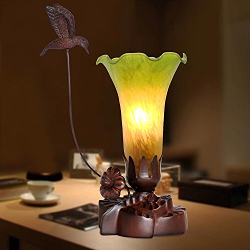 Preisvergleich Produktbild Kleine Nachttischlampe Tischlampe Glasschirm Blume Design Schreibtischlampe 10,2 Zoll Höhe Harz Lampensockel (Farbe : Grün)