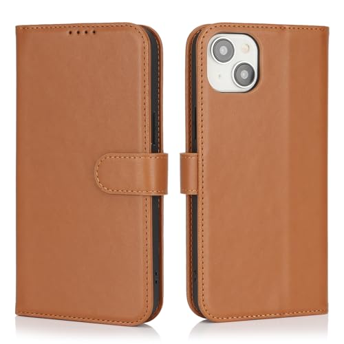 Image of for iPhone 13 Mini Case Wallet with Card Holder,for iPhone 13 Mini Wallet Case for Women Men,PU Leather Shockproof Magnetic Buckle Stand Flip Phone Case-Brown