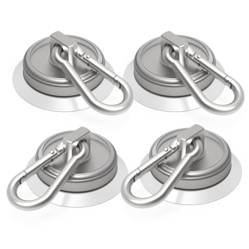 Ant Mag – Carabiner Magnetic Hooks with Anti Slip Suction Base for Enhanced Grip of Side Use with Swivel Snap Hook for Hanging Indoor/Outdoor Grill Kitchen Cabinet Office 4 Pack