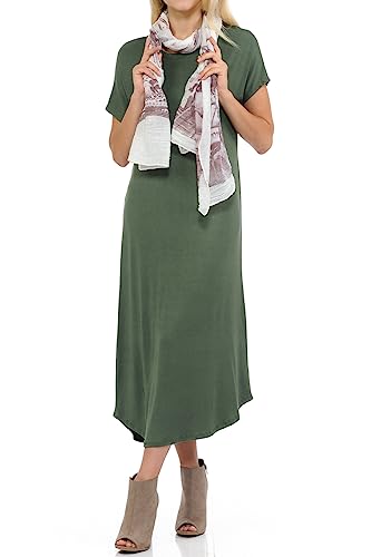 Image of iconic luxe Women's A Line Short Sleeve T Shirt Midi Dress Summer Casual