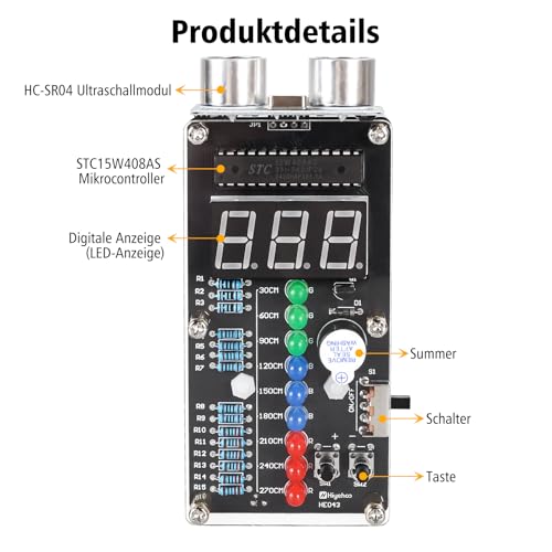 Ultraschall Entfernungsmesser Löt Bausatz, ElektoLoter HC-SR04 Distanzsensor DIY Elektronik Bausatz mit LED Anzeigen, STEM Löten Lernen für Heim und Schulbildung sowie den täglichen Gebrauch